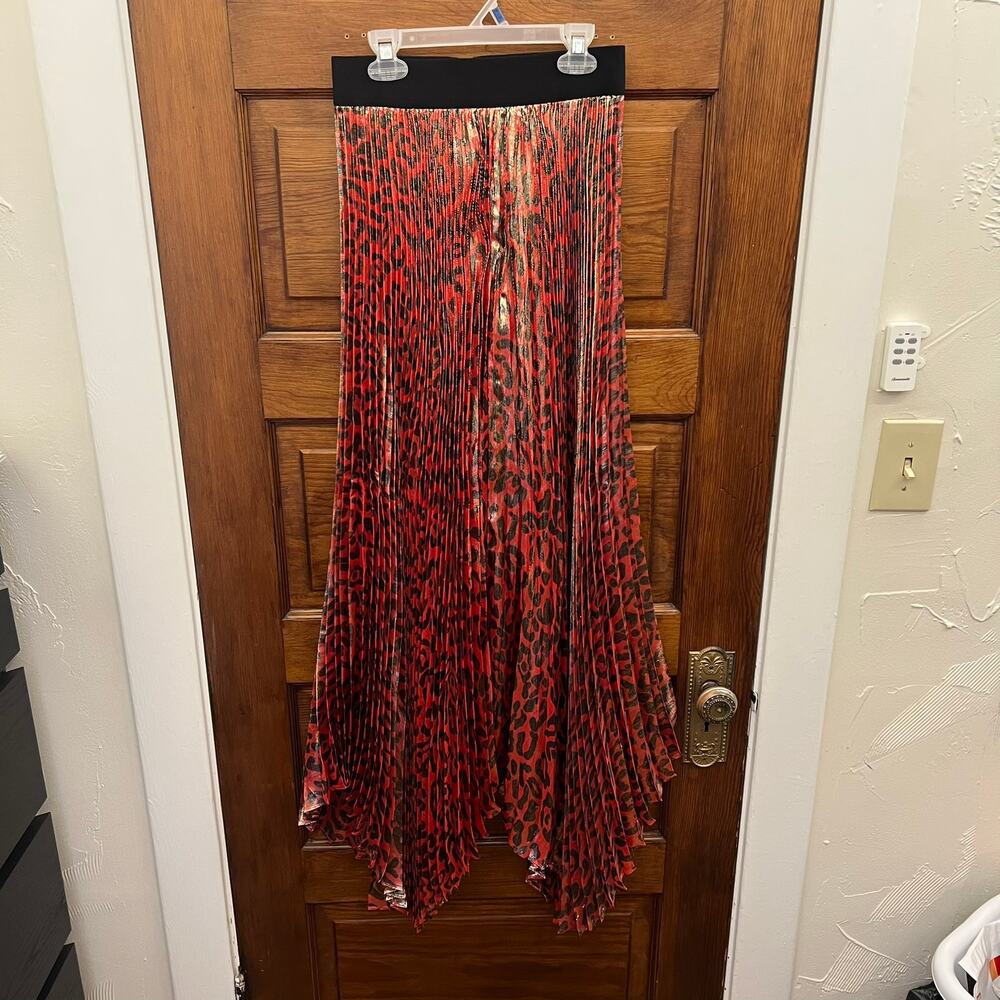 Alice and Olivia Katz Metallic Leopard Print Pleated Maxi Skirt sz 0 NWT's $695